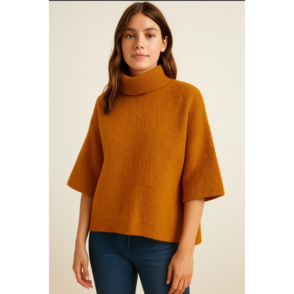 Comma Casual Identity‎ Orange Mock Neck Cozy Knit Sweater Top